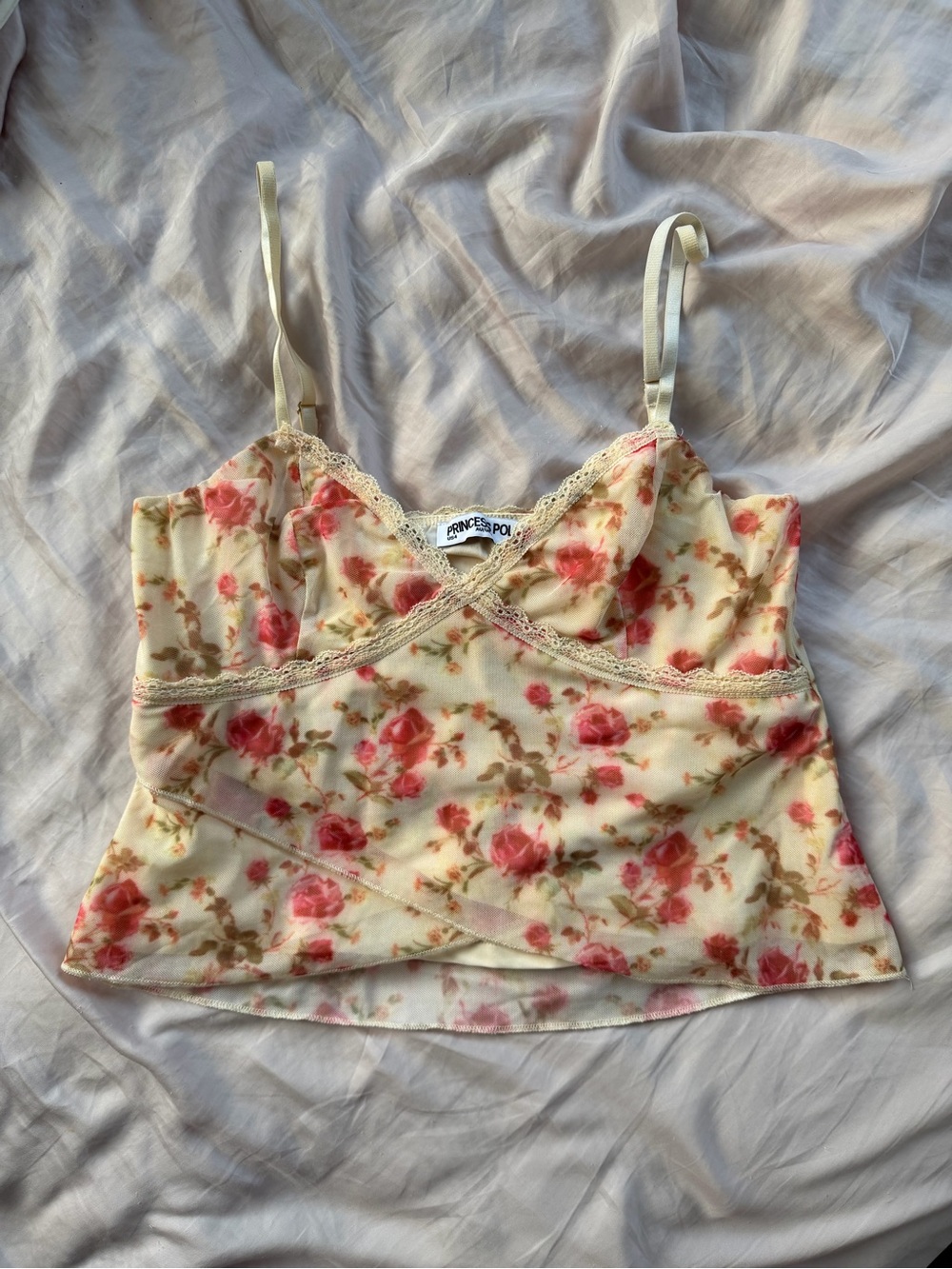 Princess Polly Niklaus Cream Floral Mesh Cami